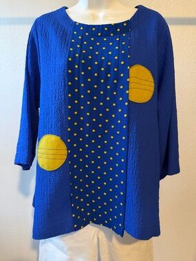 Vintage‎ Paco Soler Contrast Polka Dot Striped Top Size Large